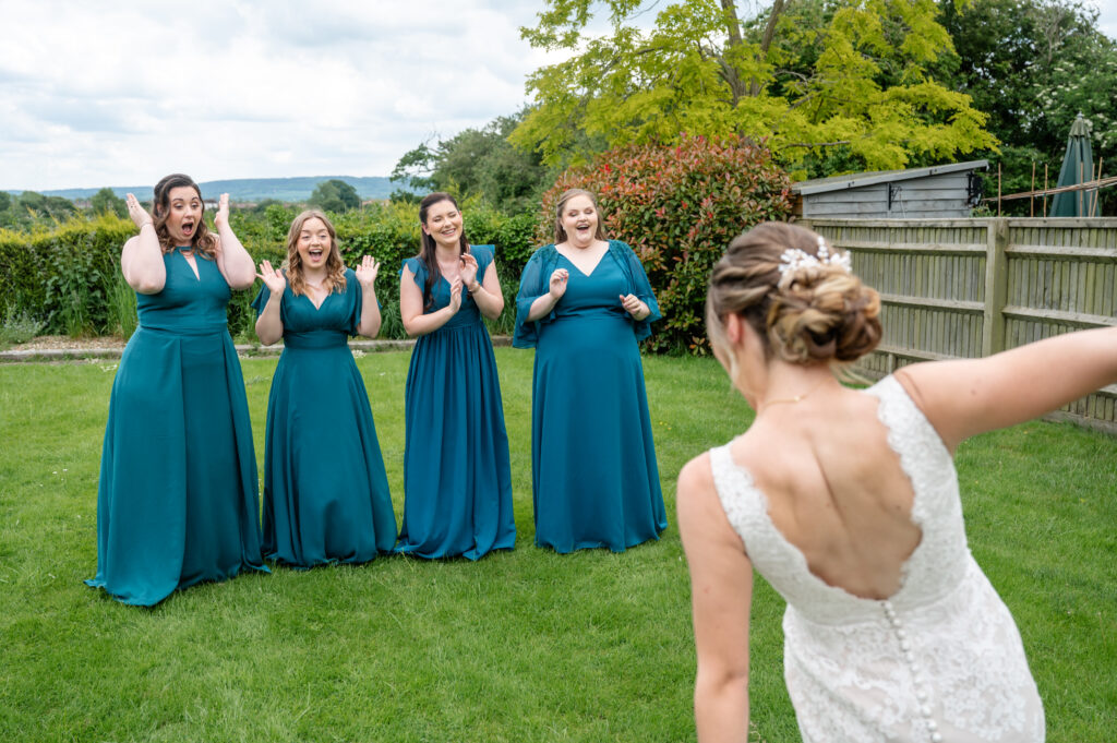 first look with bridesmaids