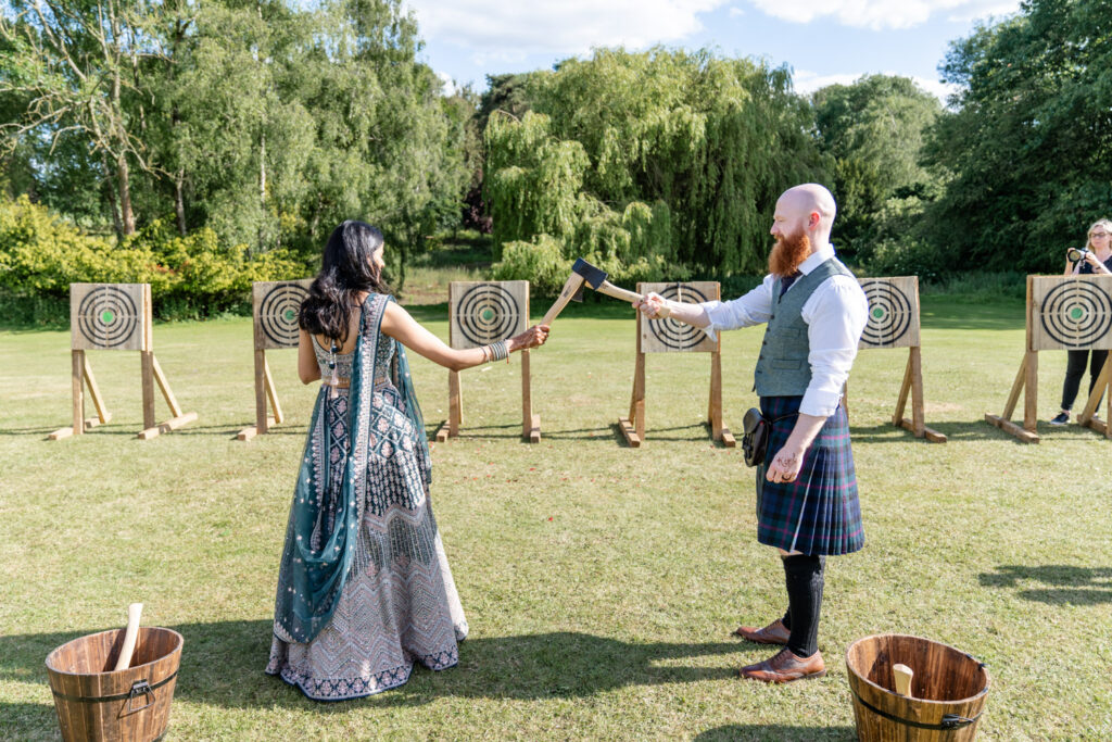 Axe throwing at a wedding