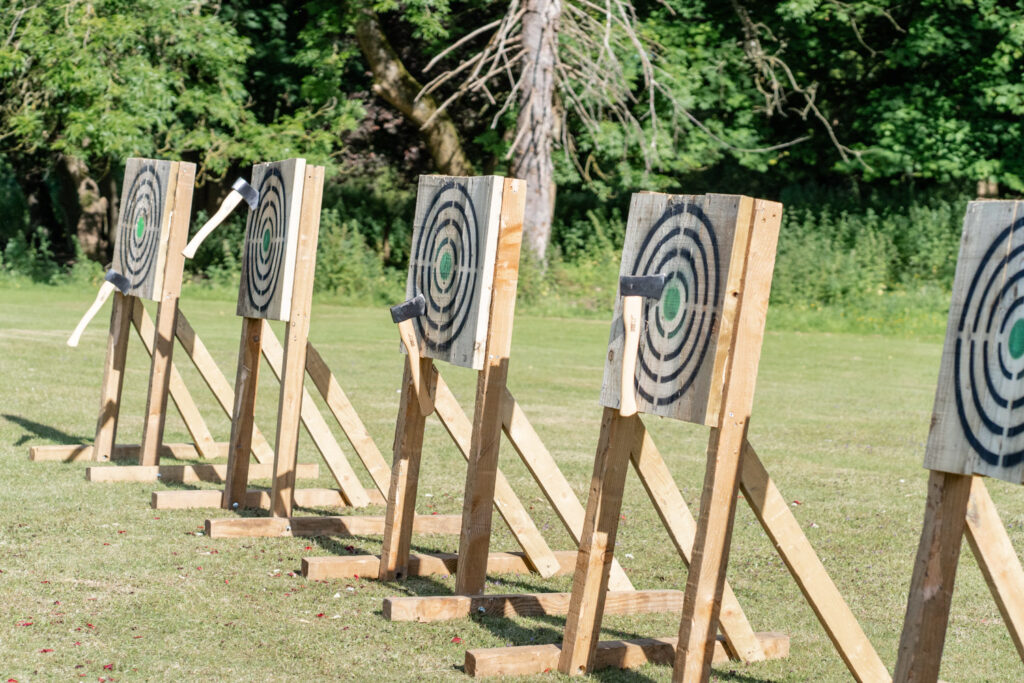 Axe throwing at a wedding