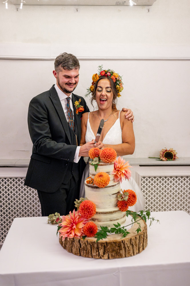 Cake cut at a wedding