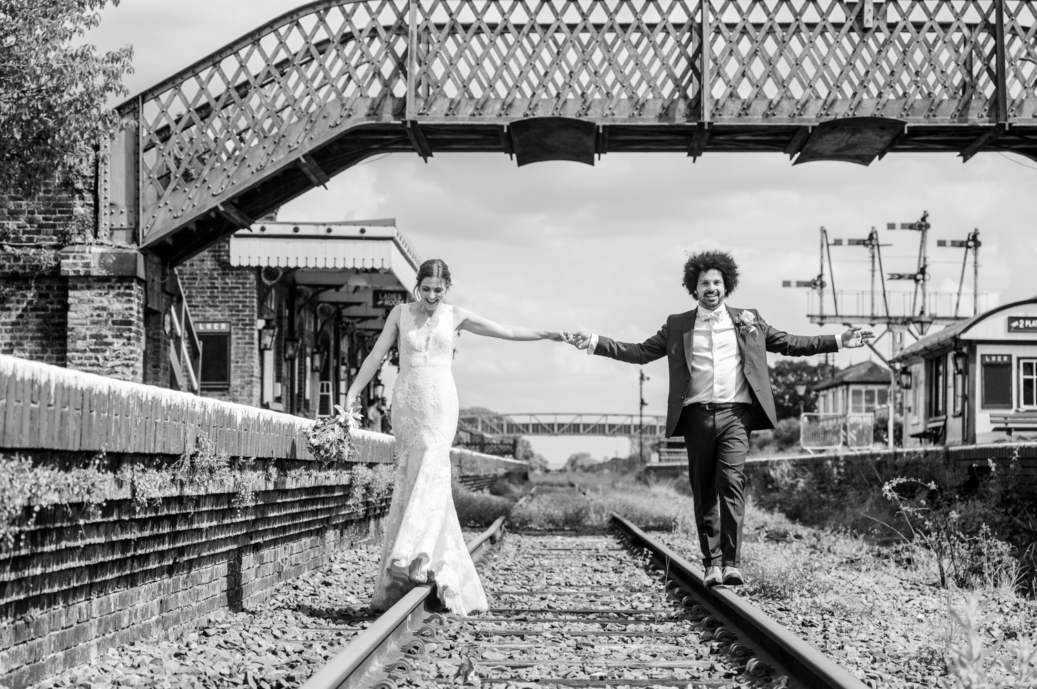 Buckinghamshire railway centre wedding photographer overlooking the railway lines