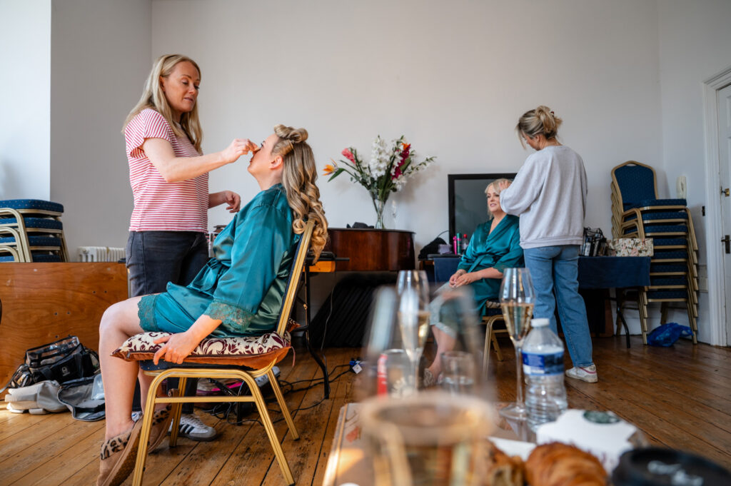Bridal hair and makeup details captured during the morning preparations.