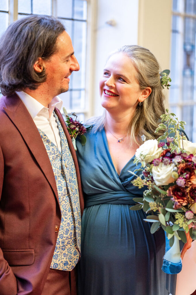 Intimate couple portraits inside Islington Town Hall during a London micro wedding