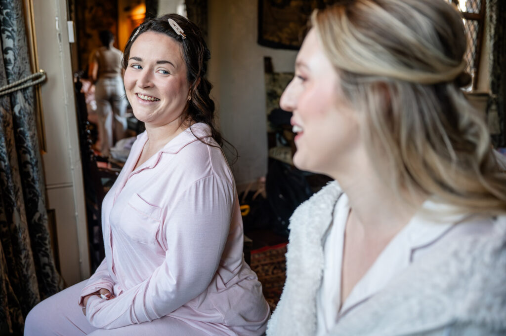 bridal party getting ready with hair and make up at Chenies Manor wedding