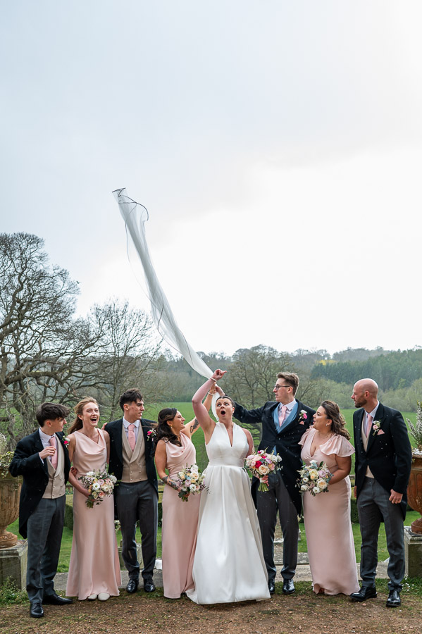 windswept veil on a bride at Berwick House, Shrewsbury